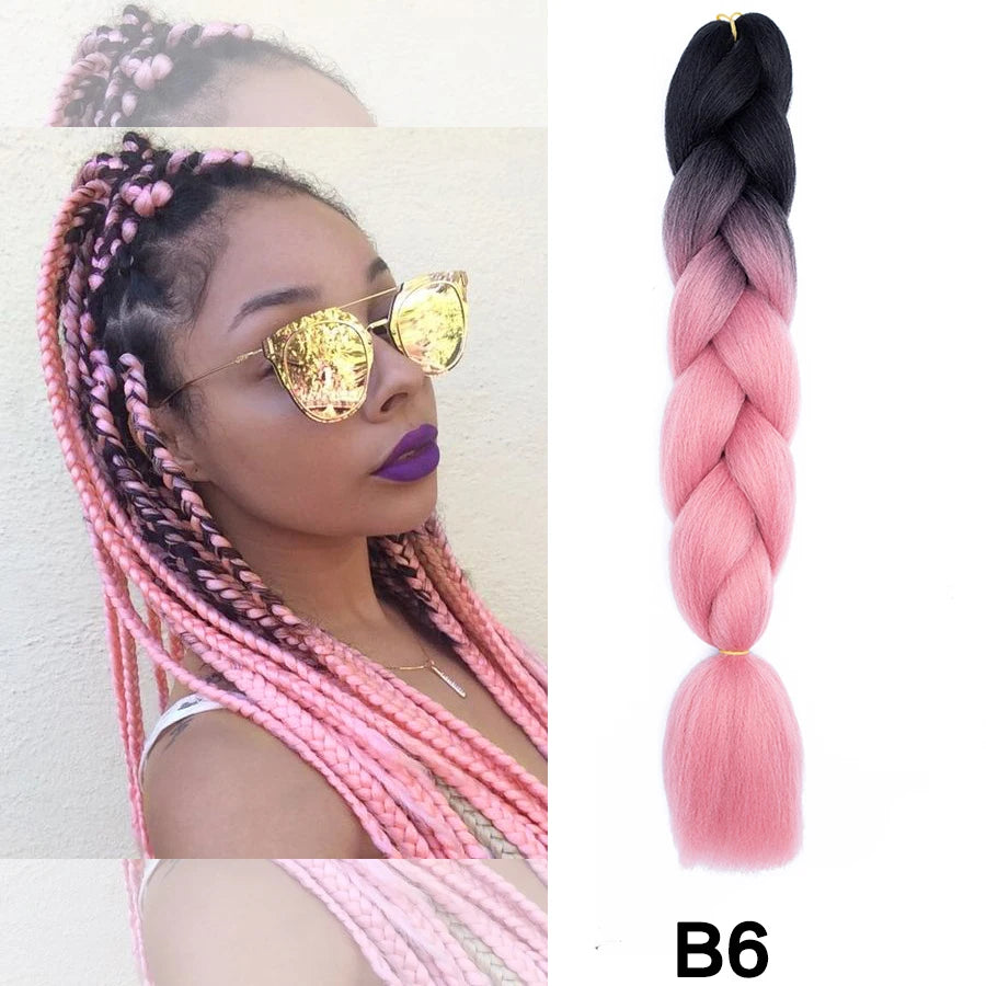 24'' 100G Synthetic Jumbo Braiding Hair Ombre Rainbow Hair Extensions Festival Jumbo Crochet Hair Weaving Box Braids Hairpieces