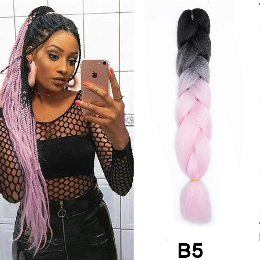 24'' 100G Synthetic Jumbo Braiding Hair Ombre Rainbow Hair Extensions Festival Jumbo Crochet Hair Weaving Box Braids Hairpieces