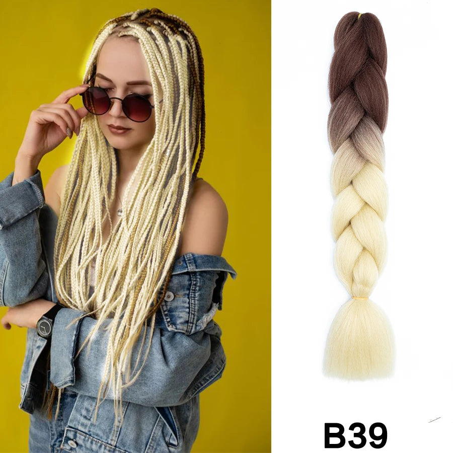 24'' 100G Synthetic Jumbo Braiding Hair Ombre Rainbow Hair Extensions Festival Jumbo Crochet Hair Weaving Box Braids Hairpieces