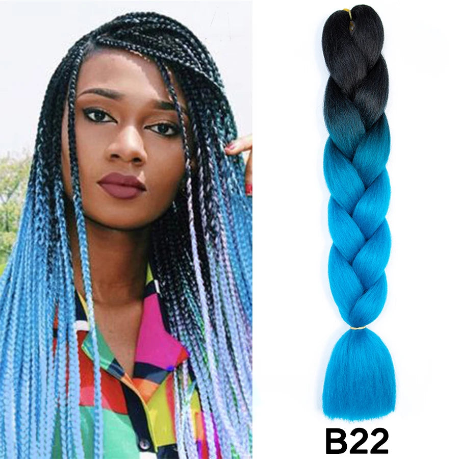 24'' 100G Synthetic Jumbo Braiding Hair Ombre Rainbow Hair Extensions Festival Jumbo Crochet Hair Weaving Box Braids Hairpieces