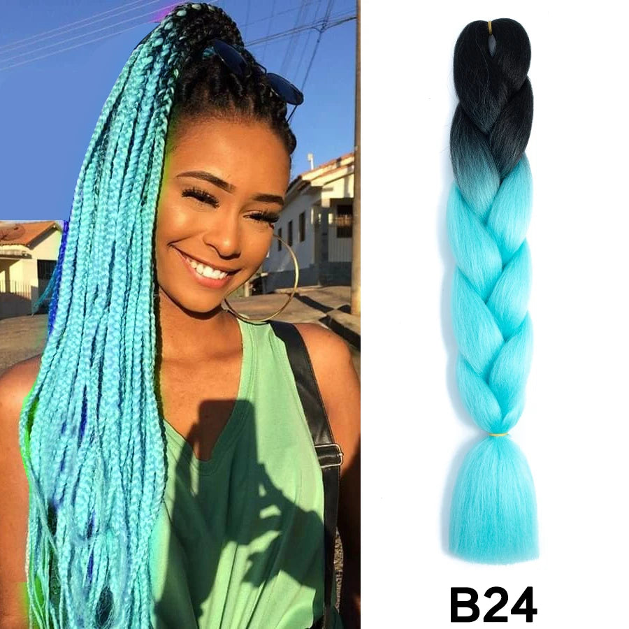 24'' 100G Synthetic Jumbo Braiding Hair Ombre Rainbow Hair Extensions Festival Jumbo Crochet Hair Weaving Box Braids Hairpieces