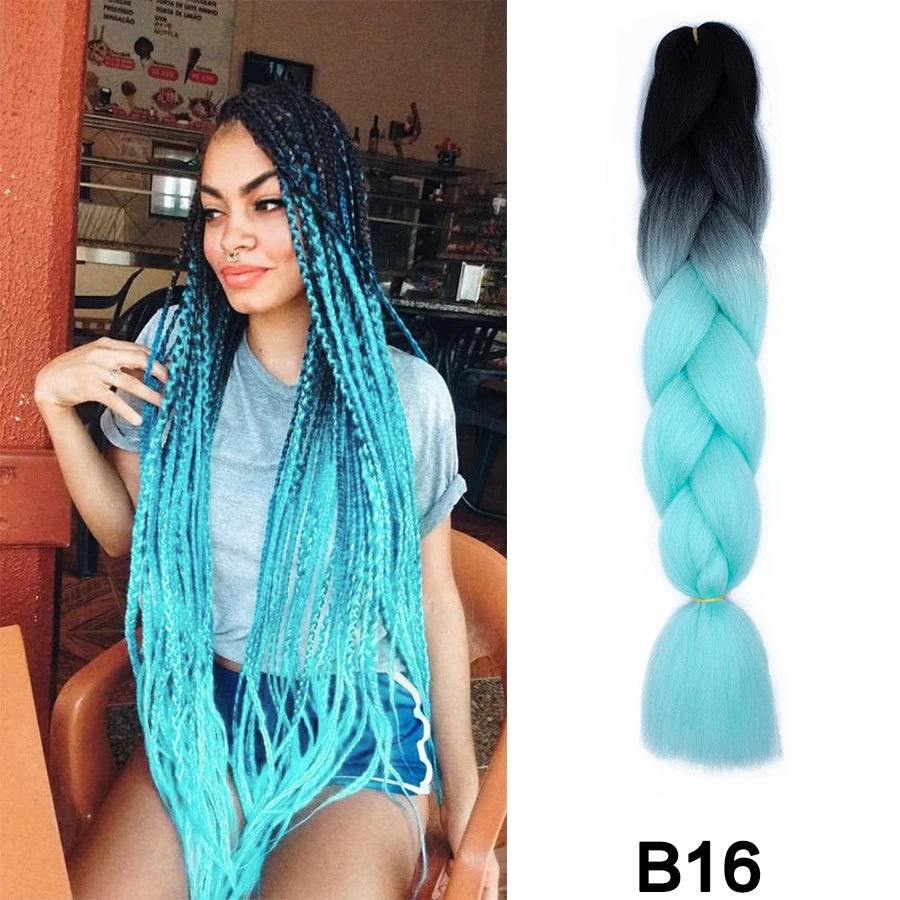 24'' 100G Synthetic Jumbo Braiding Hair Ombre Rainbow Hair Extensions Festival Jumbo Crochet Hair Weaving Box Braids Hairpieces