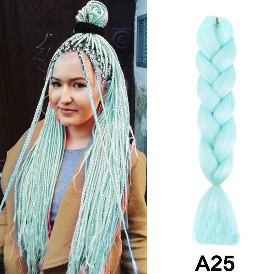 24'' 100G Synthetic Jumbo Braiding Hair Ombre Rainbow Hair Extensions Festival Jumbo Crochet Hair Weaving Box Braids Hairpieces