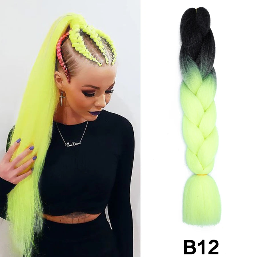 24'' 100G Synthetic Jumbo Braiding Hair Ombre Rainbow Hair Extensions Festival Jumbo Crochet Hair Weaving Box Braids Hairpieces