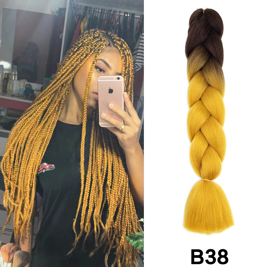 24'' 100G Synthetic Jumbo Braiding Hair Ombre Rainbow Hair Extensions Festival Jumbo Crochet Hair Weaving Box Braids Hairpieces