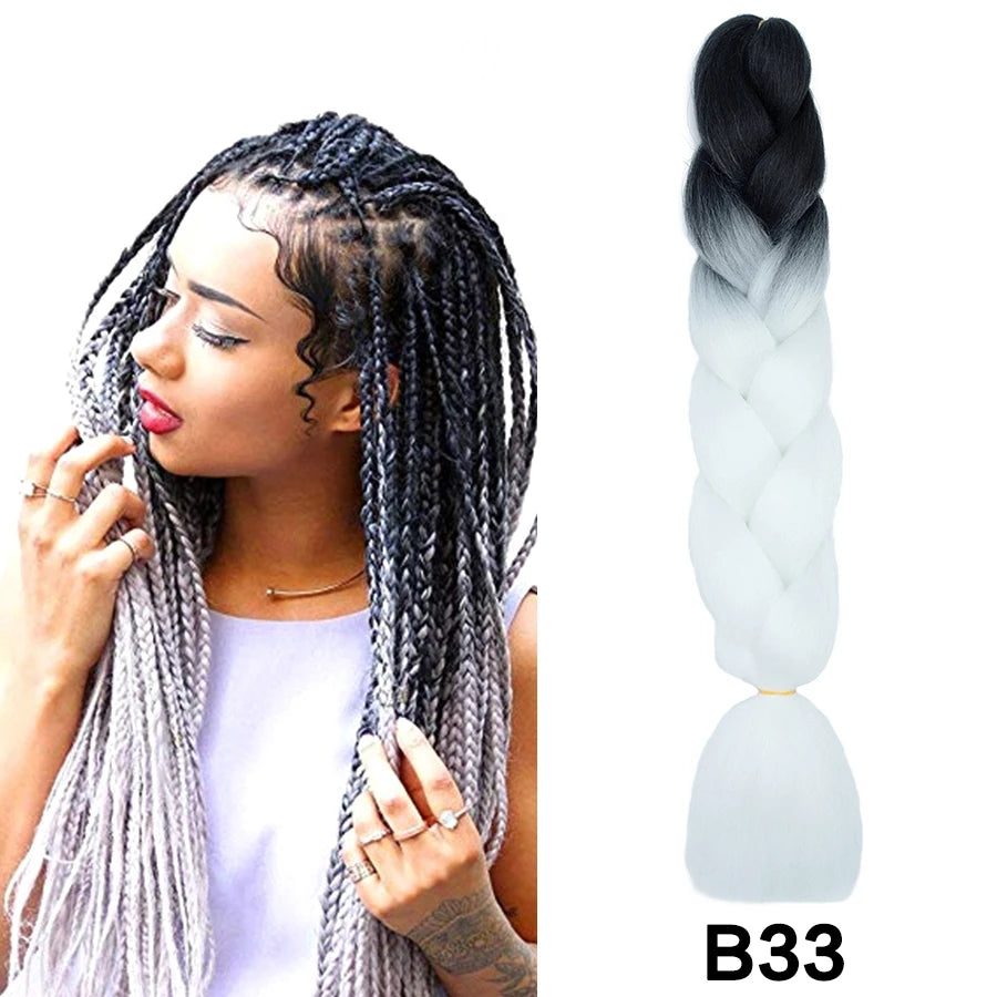 24'' 100G Synthetic Jumbo Braiding Hair Ombre Rainbow Hair Extensions Festival Jumbo Crochet Hair Weaving Box Braids Hairpieces