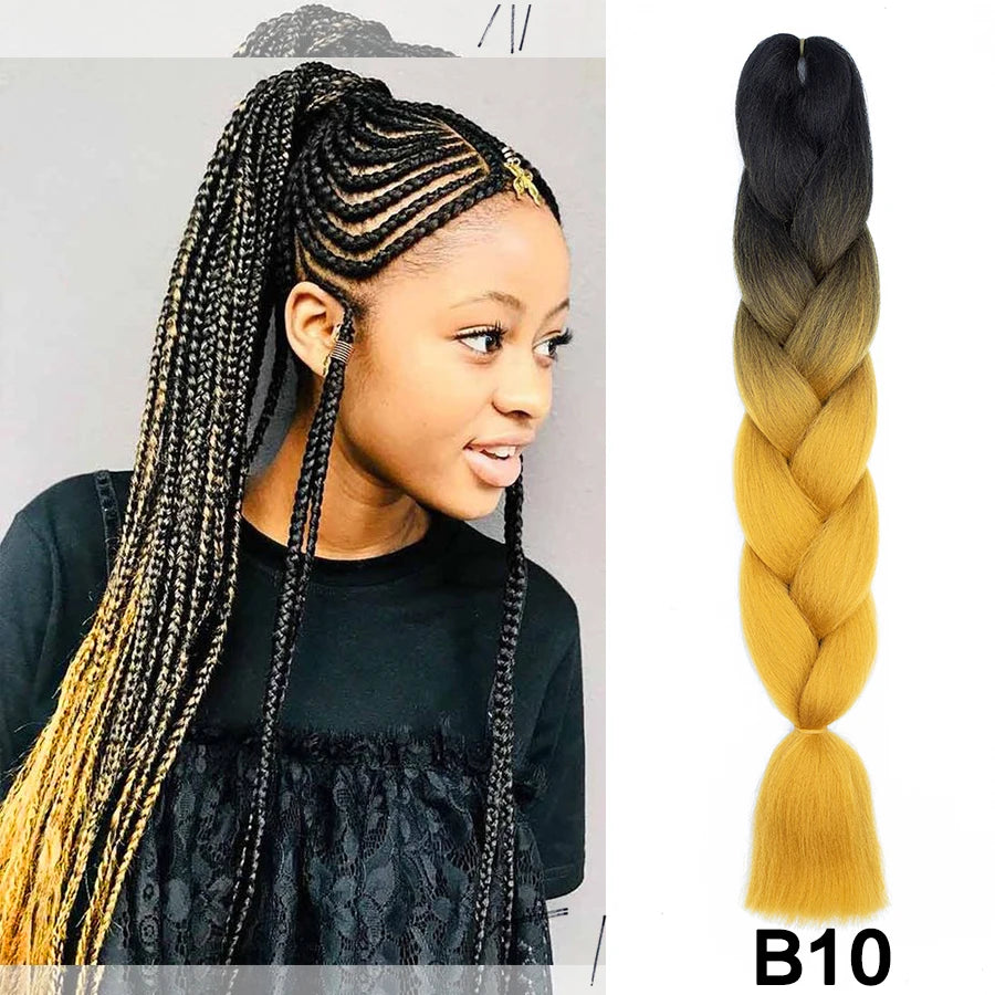 24'' 100G Synthetic Jumbo Braiding Hair Ombre Rainbow Hair Extensions Festival Jumbo Crochet Hair Weaving Box Braids Hairpieces