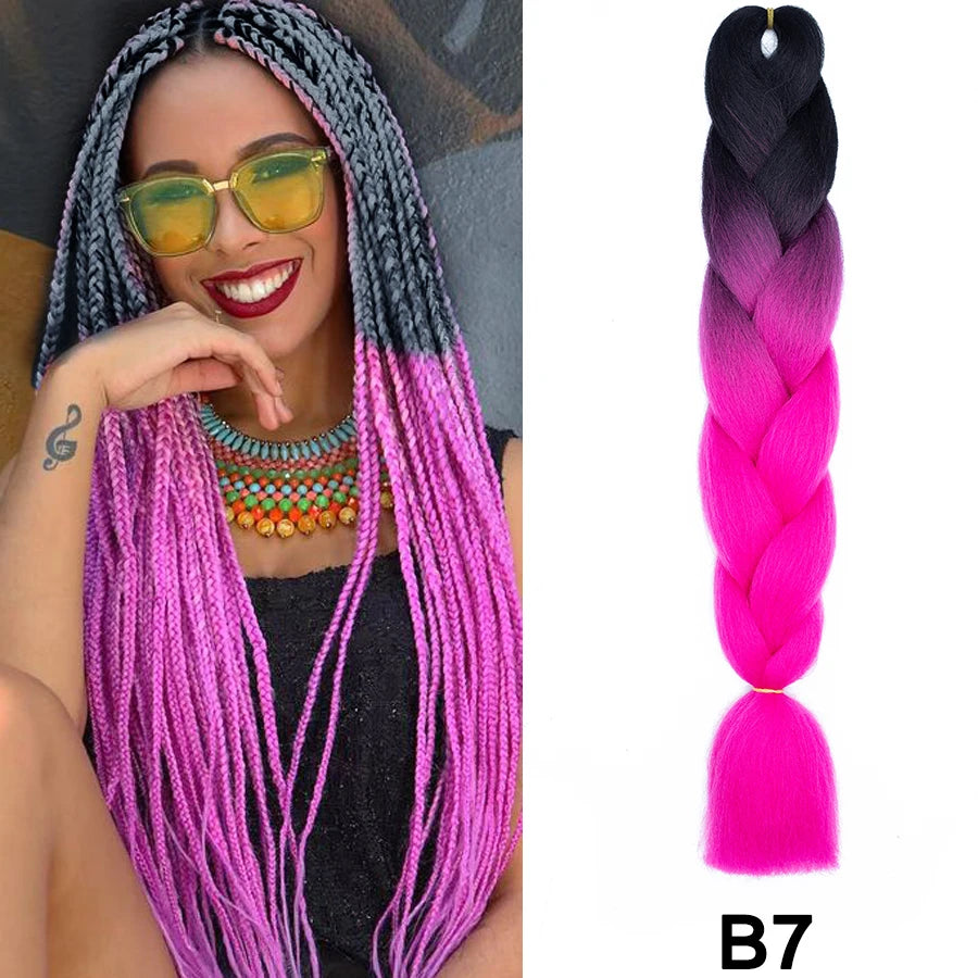 24'' 100G Synthetic Jumbo Braiding Hair Ombre Rainbow Hair Extensions Festival Jumbo Crochet Hair Weaving Box Braids Hairpieces