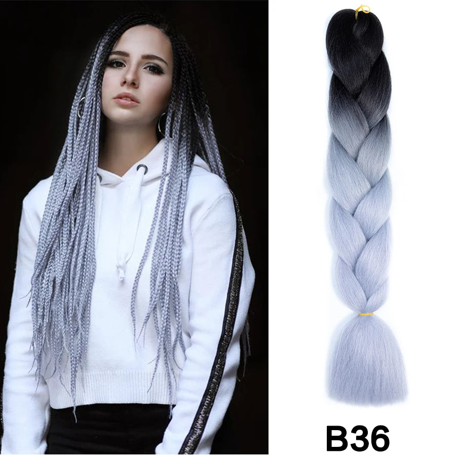 24'' 100G Synthetic Jumbo Braiding Hair Ombre Rainbow Hair Extensions Festival Jumbo Crochet Hair Weaving Box Braids Hairpieces