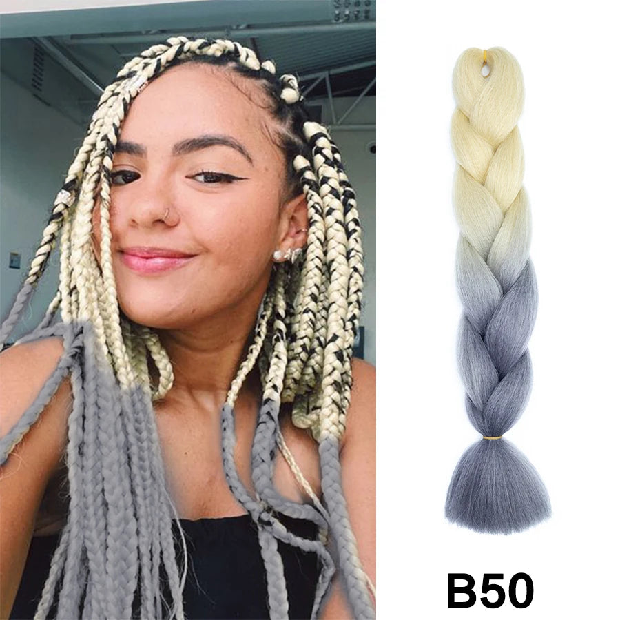 24'' 100G Synthetic Jumbo Braiding Hair Ombre Rainbow Hair Extensions Festival Jumbo Crochet Hair Weaving Box Braids Hairpieces