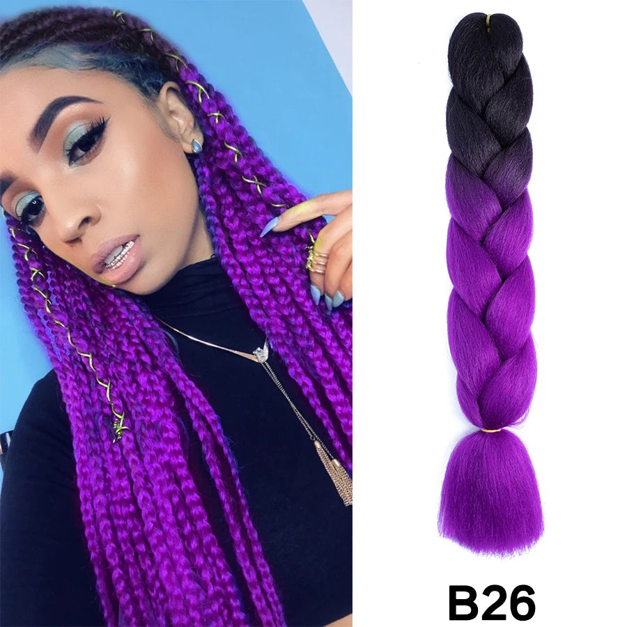 24'' 100G Synthetic Jumbo Braiding Hair Ombre Rainbow Hair Extensions Festival Jumbo Crochet Hair Weaving Box Braids Hairpieces