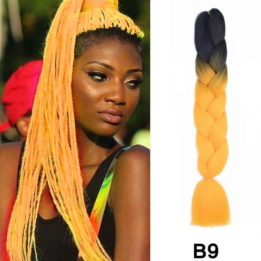 24'' 100G Synthetic Jumbo Braiding Hair Ombre Rainbow Hair Extensions Festival Jumbo Crochet Hair Weaving Box Braids Hairpieces