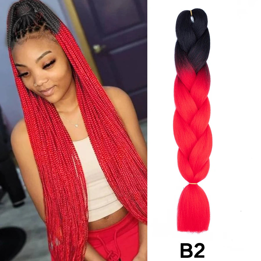 24'' 100G Synthetic Jumbo Braiding Hair Ombre Rainbow Hair Extensions Festival Jumbo Crochet Hair Weaving Box Braids Hairpieces