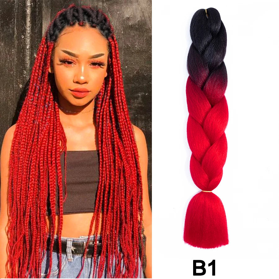 24'' 100G Synthetic Jumbo Braiding Hair Ombre Rainbow Hair Extensions Festival Jumbo Crochet Hair Weaving Box Braids Hairpieces