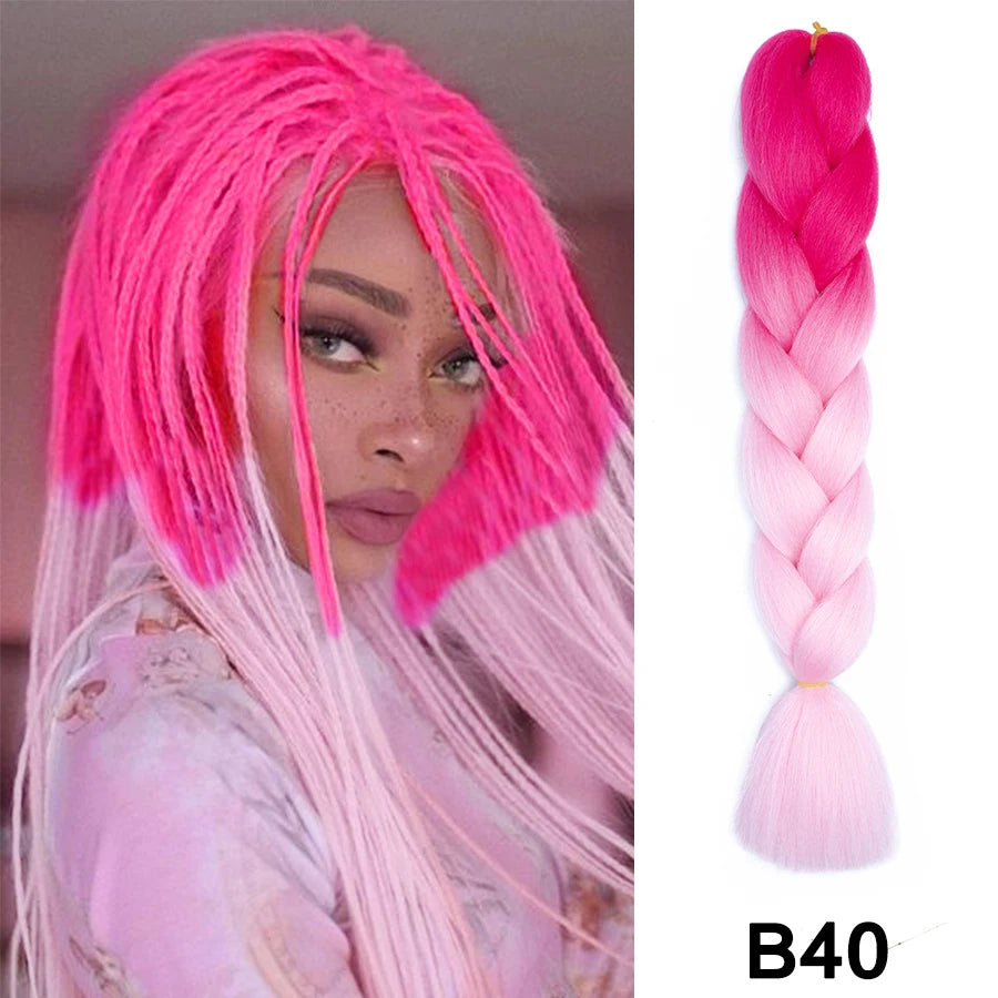 24'' 100G Synthetic Jumbo Braiding Hair Ombre Rainbow Hair Extensions Festival Jumbo Crochet Hair Weaving Box Braids Hairpieces