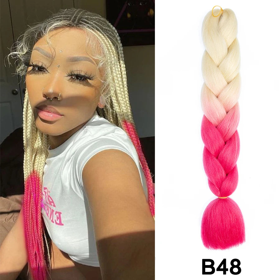 24'' 100G Synthetic Jumbo Braiding Hair Ombre Rainbow Hair Extensions Festival Jumbo Crochet Hair Weaving Box Braids Hairpieces