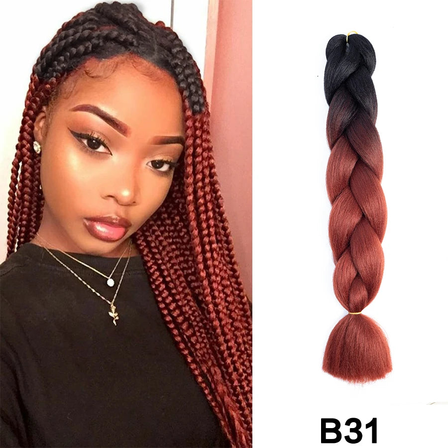 24'' 100G Synthetic Jumbo Braiding Hair Ombre Rainbow Hair Extensions Festival Jumbo Crochet Hair Weaving Box Braids Hairpieces