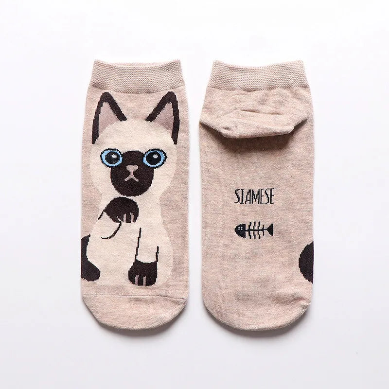 Spring And Autumn Fashion Women's Sotton Socken Funny Cartoon Animal Hello Kitten Dog Cute Girl Happy Funny Socks 5 Pairs