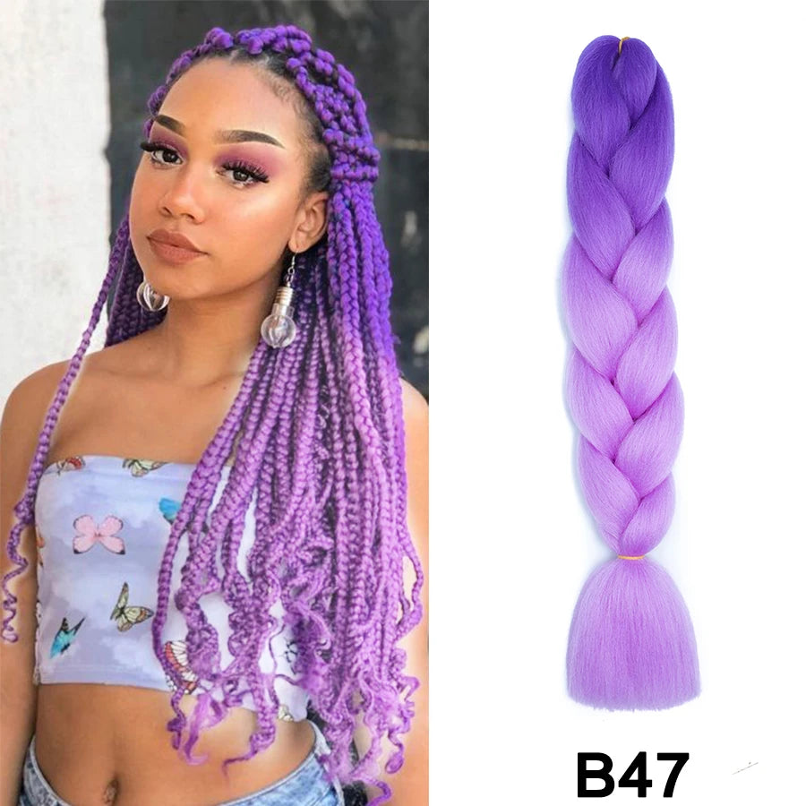 24'' 100G Synthetic Jumbo Braiding Hair Ombre Rainbow Hair Extensions Festival Jumbo Crochet Hair Weaving Box Braids Hairpieces