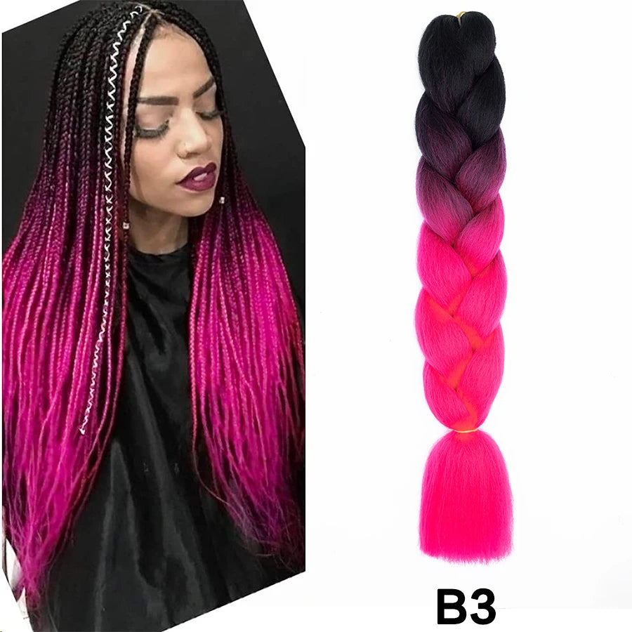 24'' 100G Synthetic Jumbo Braiding Hair Ombre Rainbow Hair Extensions Festival Jumbo Crochet Hair Weaving Box Braids Hairpieces