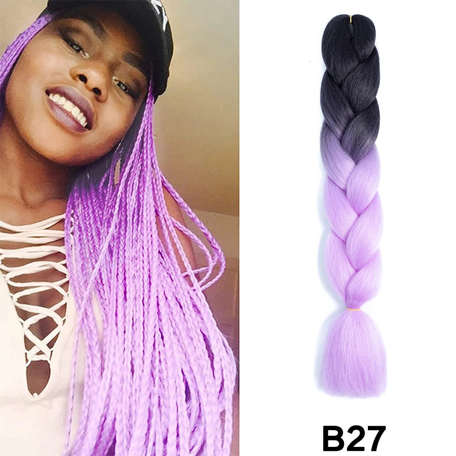 24'' 100G Synthetic Jumbo Braiding Hair Ombre Rainbow Hair Extensions Festival Jumbo Crochet Hair Weaving Box Braids Hairpieces