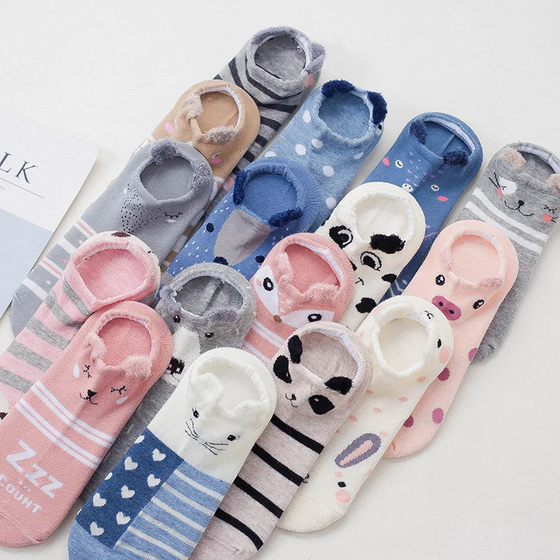 5 pairs women cotton socks stereoscopic Cute Animal Female Kawaii Cat With Dog Summer Short Socks Women Casual Soft Funny Socks