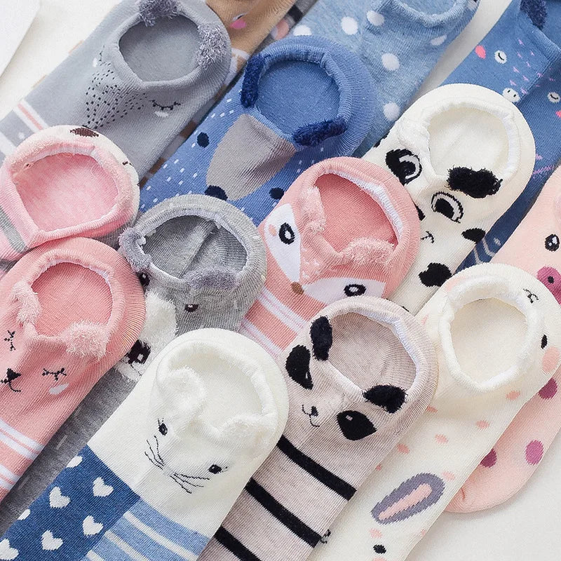 5 pairs women cotton socks stereoscopic Cute Animal Female Kawaii Cat With Dog Summer Short Socks Women Casual Soft Funny Socks