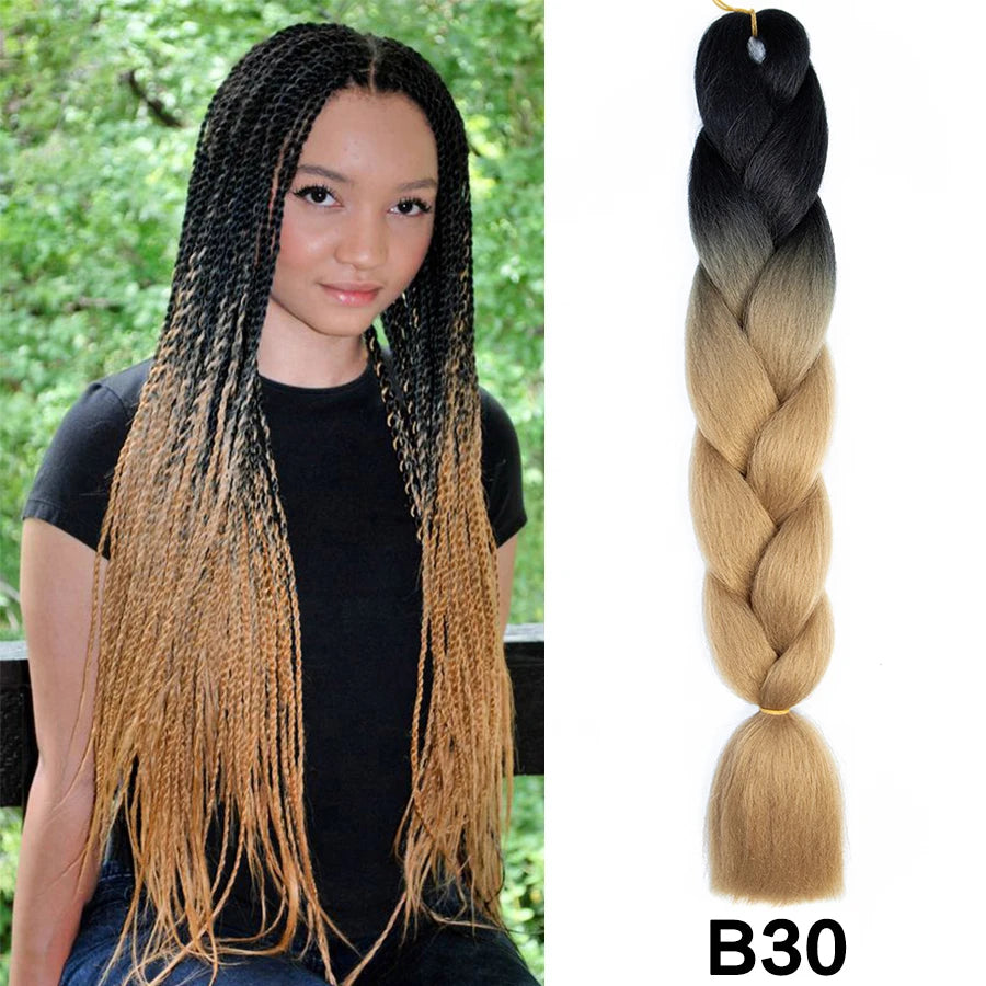 24'' 100G Synthetic Jumbo Braiding Hair Ombre Rainbow Hair Extensions Festival Jumbo Crochet Hair Weaving Box Braids Hairpieces