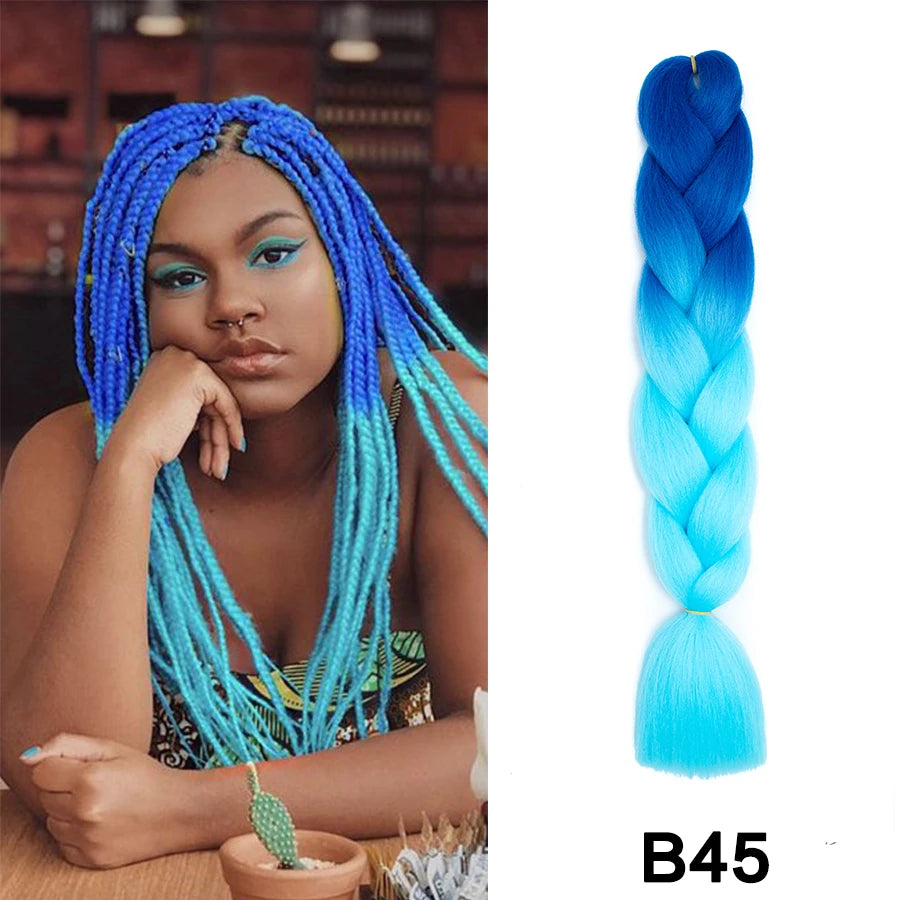 24'' 100G Synthetic Jumbo Braiding Hair Ombre Rainbow Hair Extensions Festival Jumbo Crochet Hair Weaving Box Braids Hairpieces