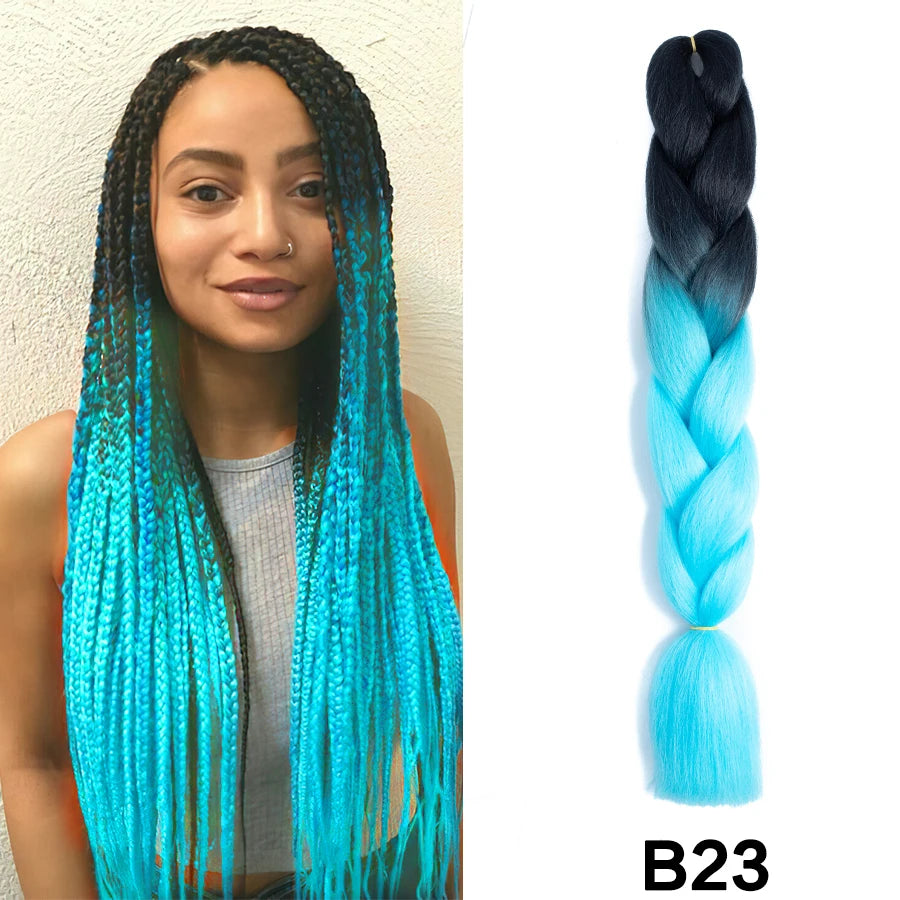 24'' 100G Synthetic Jumbo Braiding Hair Ombre Rainbow Hair Extensions Festival Jumbo Crochet Hair Weaving Box Braids Hairpieces