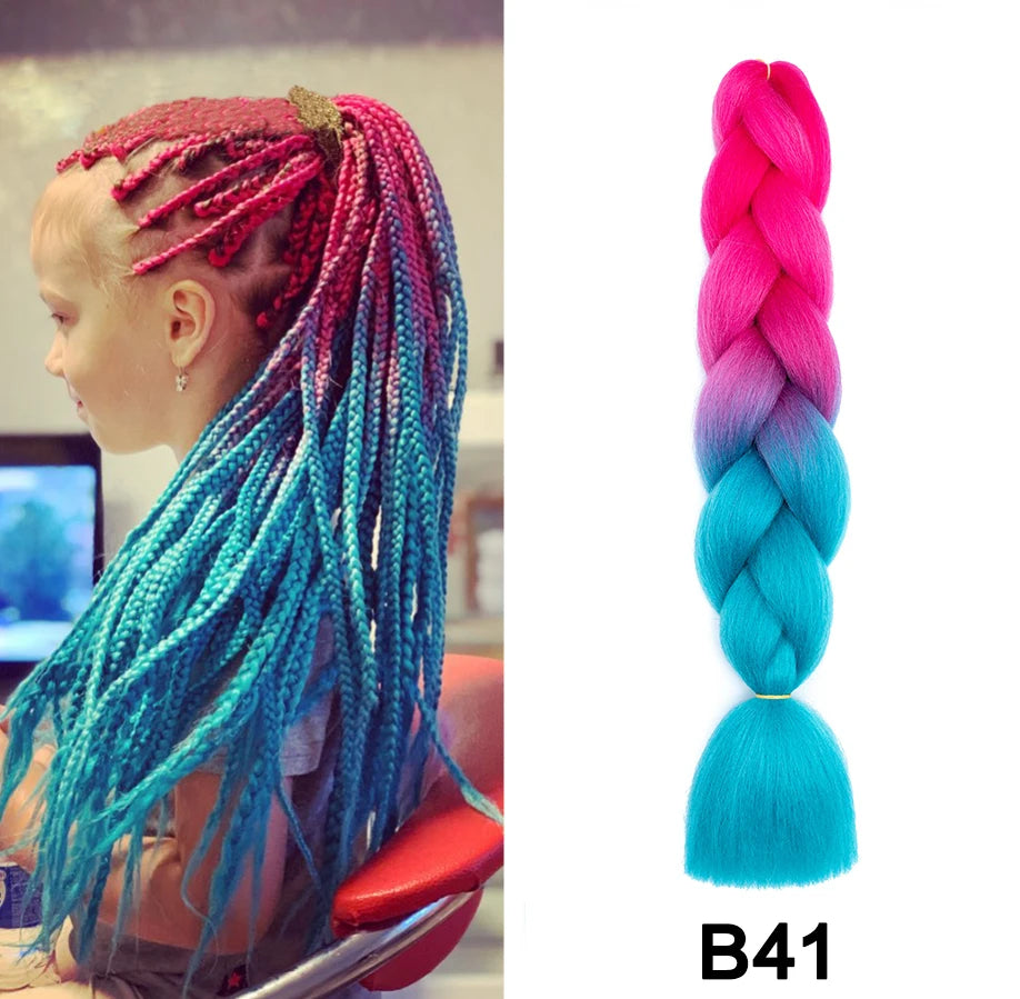 24'' 100G Synthetic Jumbo Braiding Hair Ombre Rainbow Hair Extensions Festival Jumbo Crochet Hair Weaving Box Braids Hairpieces