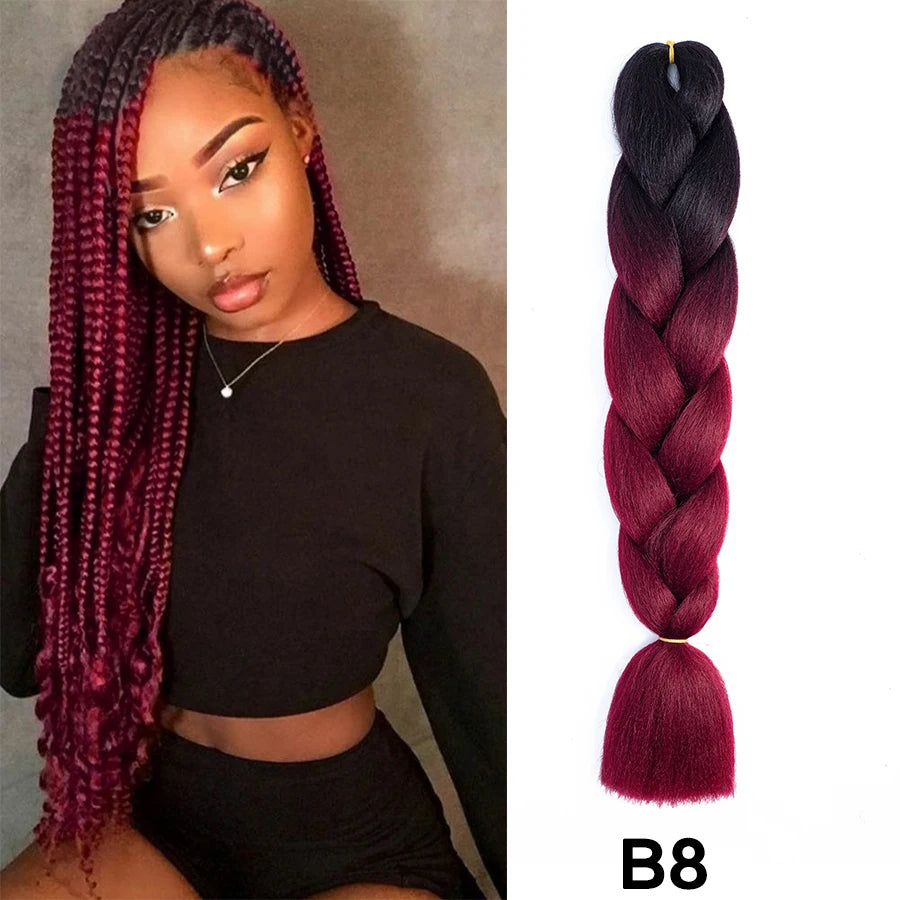 24'' 100G Synthetic Jumbo Braiding Hair Ombre Rainbow Hair Extensions Festival Jumbo Crochet Hair Weaving Box Braids Hairpieces