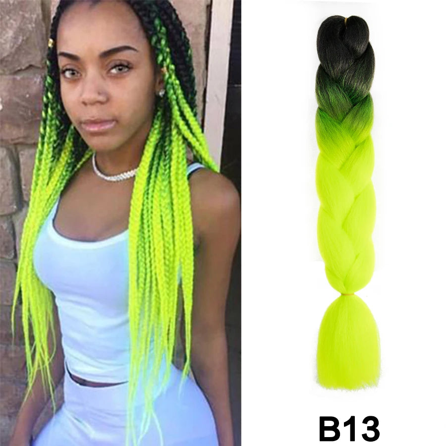 24'' 100G Synthetic Jumbo Braiding Hair Ombre Rainbow Hair Extensions Festival Jumbo Crochet Hair Weaving Box Braids Hairpieces