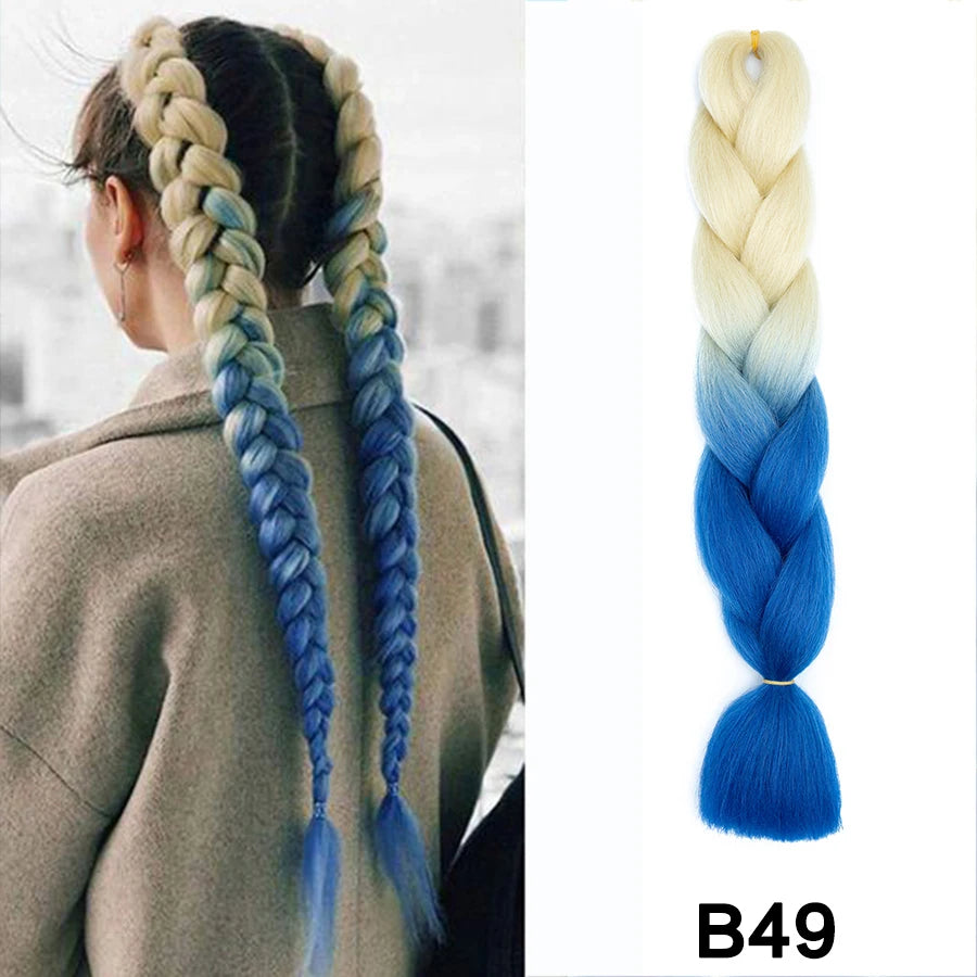 24'' 100G Synthetic Jumbo Braiding Hair Ombre Rainbow Hair Extensions Festival Jumbo Crochet Hair Weaving Box Braids Hairpieces