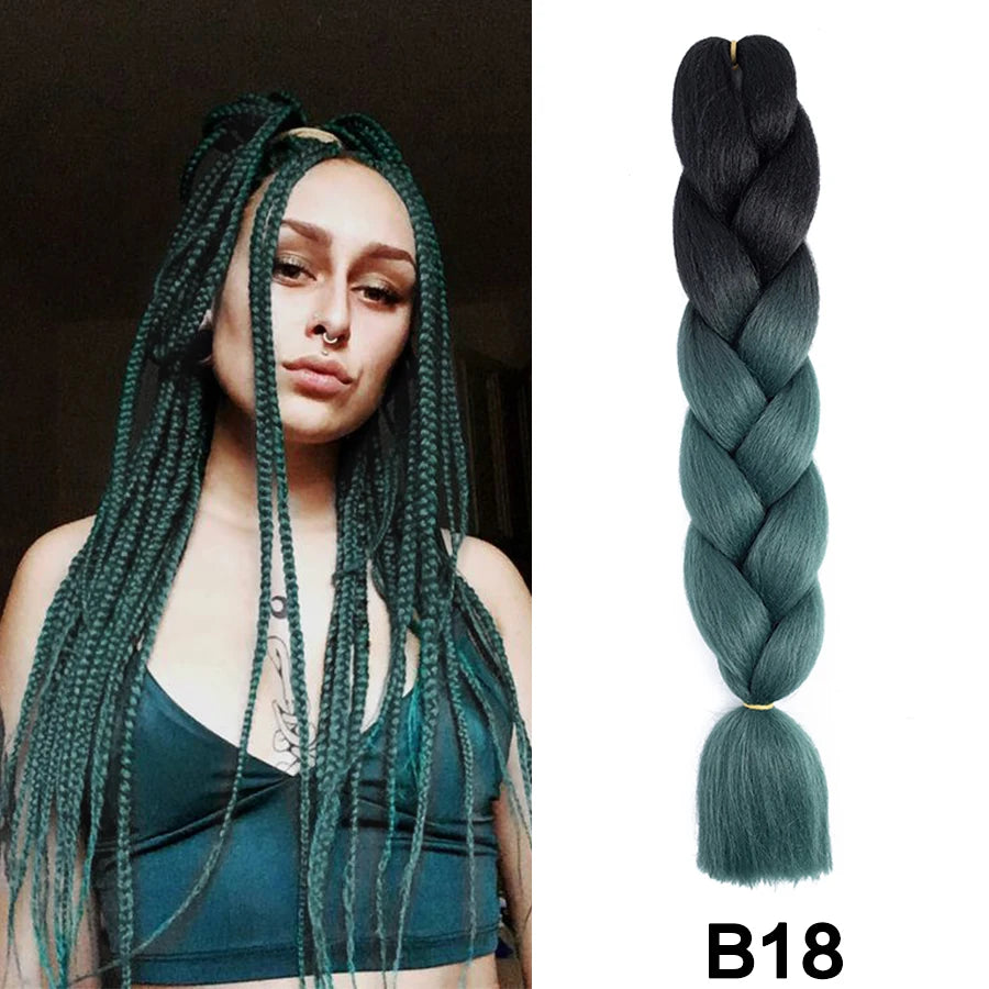 24'' 100G Synthetic Jumbo Braiding Hair Ombre Rainbow Hair Extensions Festival Jumbo Crochet Hair Weaving Box Braids Hairpieces