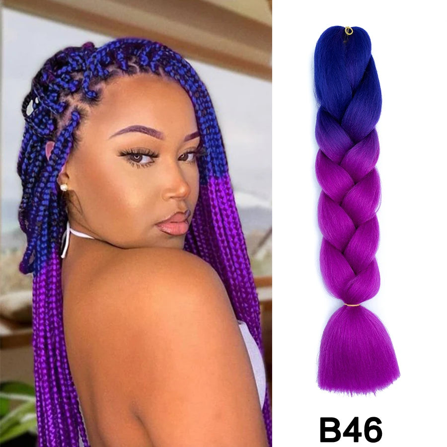 24'' 100G Synthetic Jumbo Braiding Hair Ombre Rainbow Hair Extensions Festival Jumbo Crochet Hair Weaving Box Braids Hairpieces