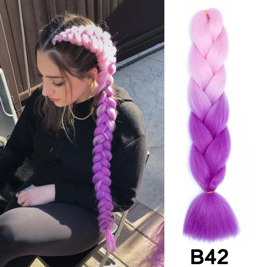 24'' 100G Synthetic Jumbo Braiding Hair Ombre Rainbow Hair Extensions Festival Jumbo Crochet Hair Weaving Box Braids Hairpieces