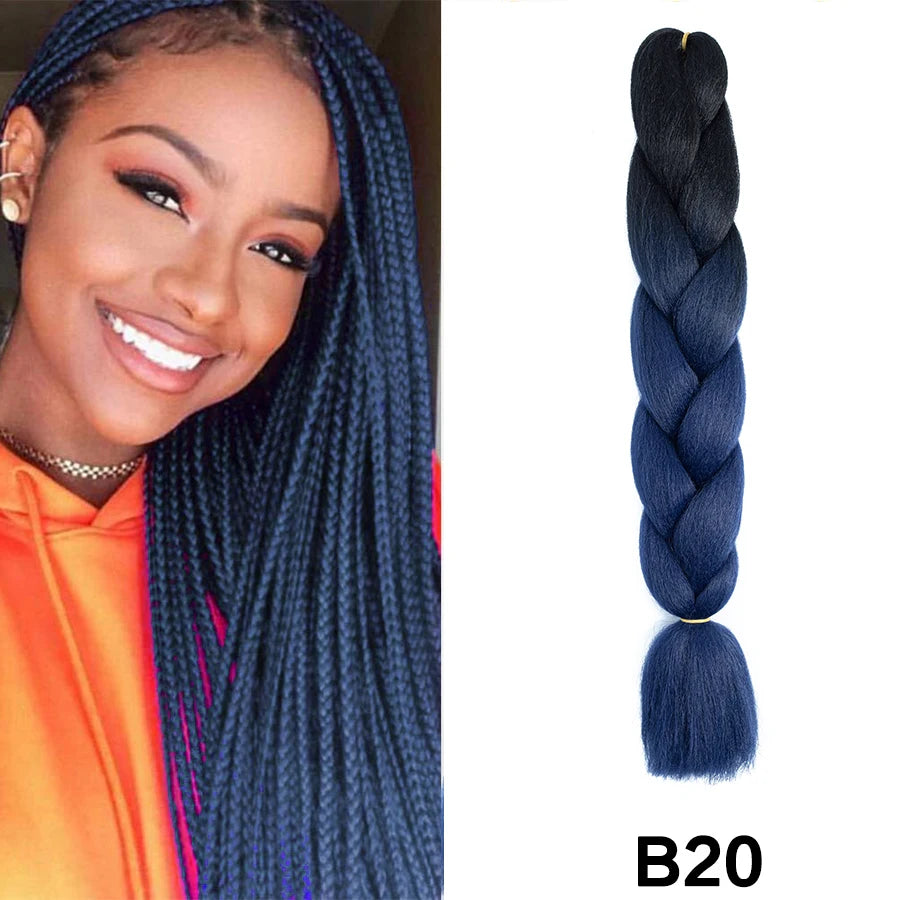 24'' 100G Synthetic Jumbo Braiding Hair Ombre Rainbow Hair Extensions Festival Jumbo Crochet Hair Weaving Box Braids Hairpieces