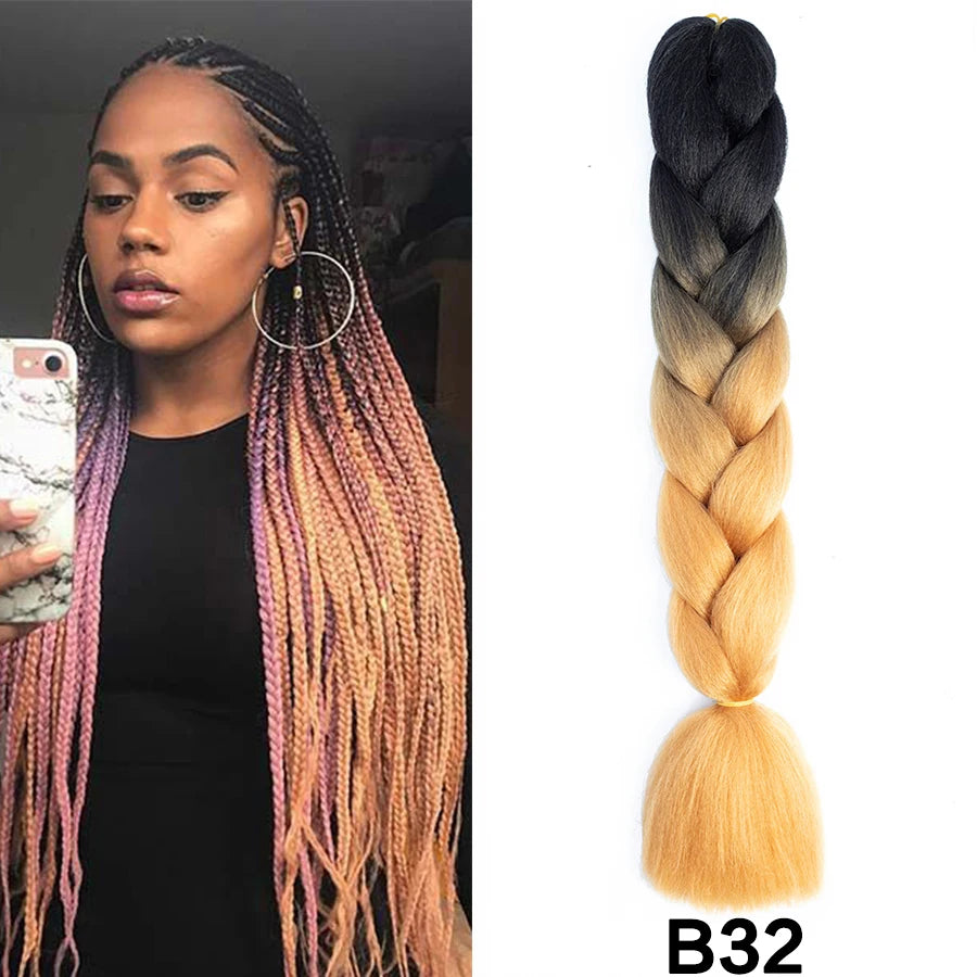 24'' 100G Synthetic Jumbo Braiding Hair Ombre Rainbow Hair Extensions Festival Jumbo Crochet Hair Weaving Box Braids Hairpieces