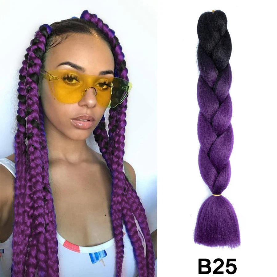 24'' 100G Synthetic Jumbo Braiding Hair Ombre Rainbow Hair Extensions Festival Jumbo Crochet Hair Weaving Box Braids Hairpieces