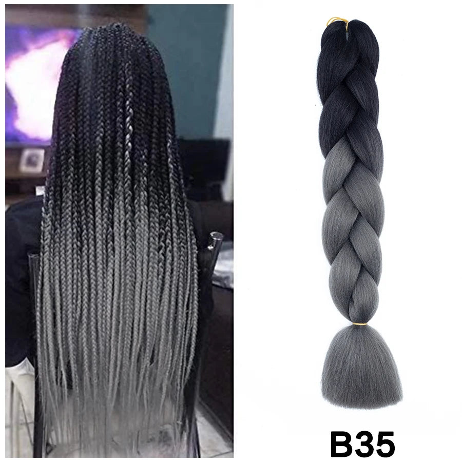 24'' 100G Synthetic Jumbo Braiding Hair Ombre Rainbow Hair Extensions Festival Jumbo Crochet Hair Weaving Box Braids Hairpieces