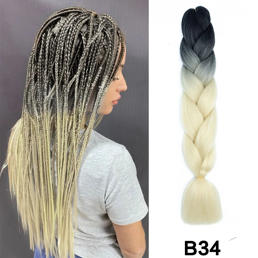 24'' 100G Synthetic Jumbo Braiding Hair Ombre Rainbow Hair Extensions Festival Jumbo Crochet Hair Weaving Box Braids Hairpieces