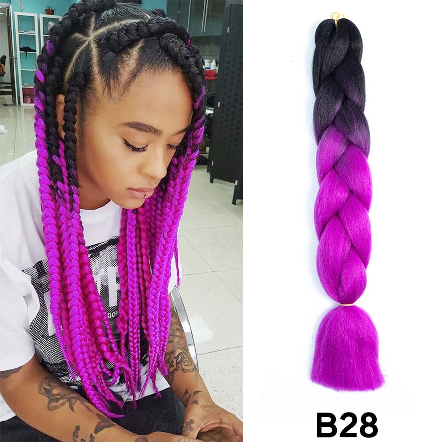 24'' 100G Synthetic Jumbo Braiding Hair Ombre Rainbow Hair Extensions Festival Jumbo Crochet Hair Weaving Box Braids Hairpieces