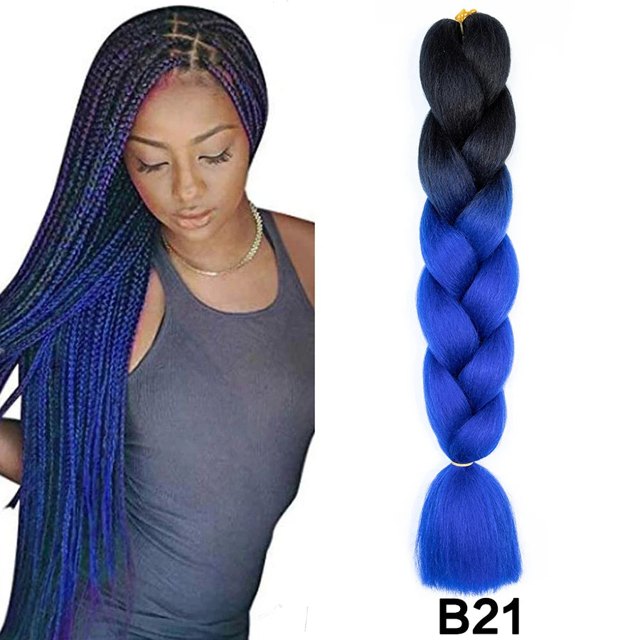 24'' 100G Synthetic Jumbo Braiding Hair Ombre Rainbow Hair Extensions Festival Jumbo Crochet Hair Weaving Box Braids Hairpieces