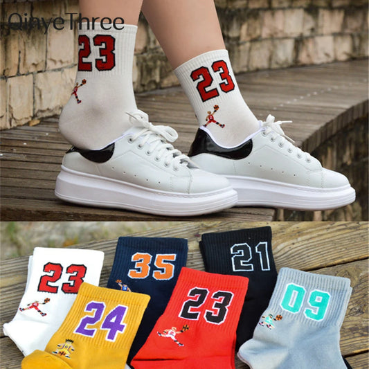 High Quality Fashion Men's Funny Breathable Basketball Sport Stars With Lucky Number 09/21/23/24/35 Unisex Harajuku Happy Socks