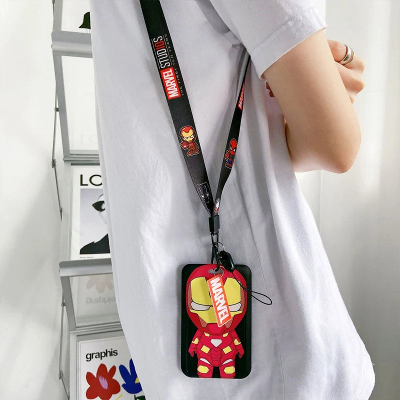 Disney Superhero ID Card Holder Neck Strap Pendant Cool Boys Door Badge Holder Lanyards Keychain Men Work Credential Case Gift