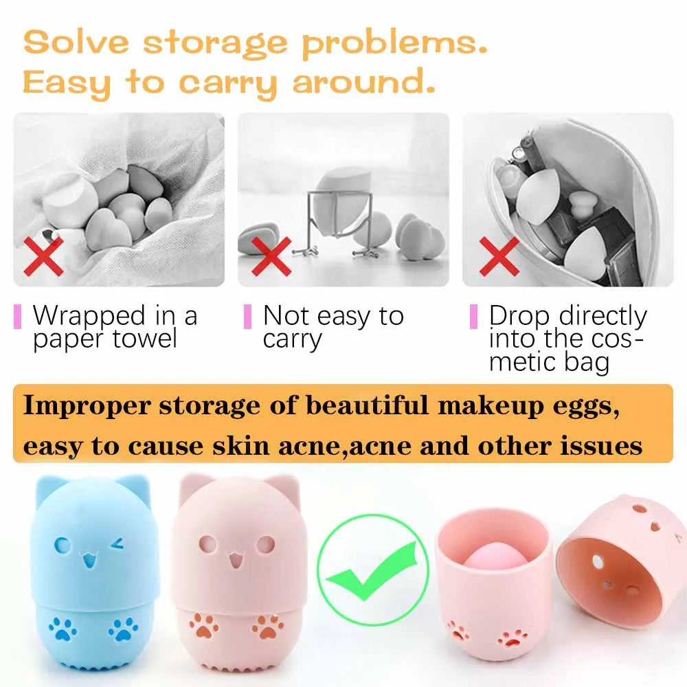 Make Up Sponge Holder Beauty Powder Puff Cleansing Egg Drying Case Silicone Makeup Blender Sponge Portable Face Cosmetics Puff