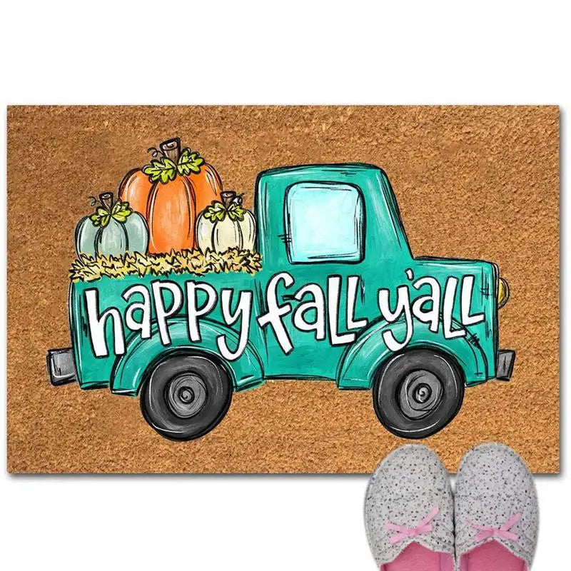 Autumn Welcome Door Mat Pumpkin Floor Mat Fall Seasonal Thanksgiving Halloween Indoor Outdoor Entrance Mat for Indoor Outdoor