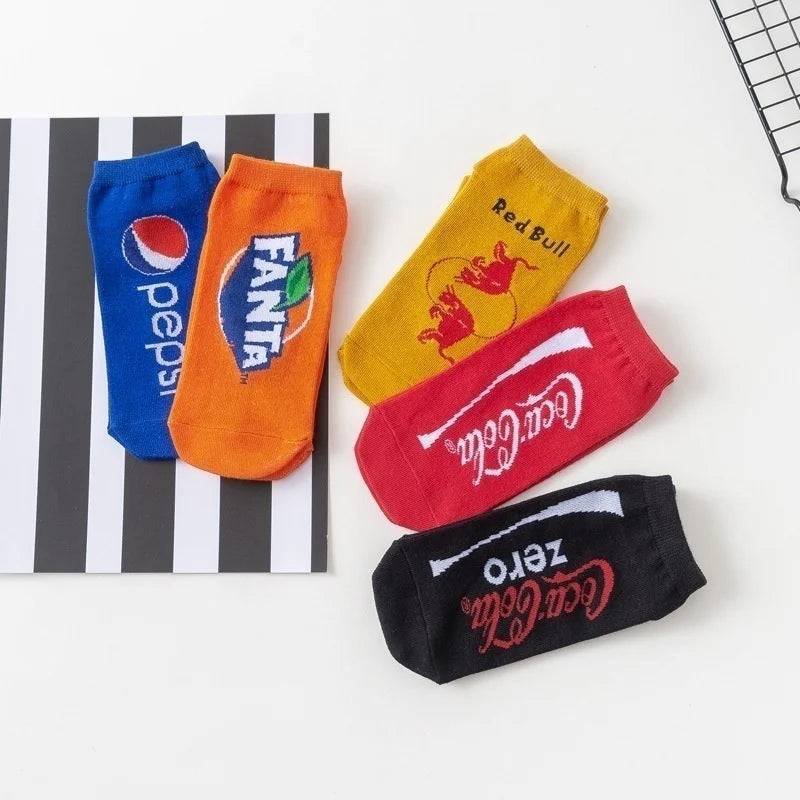 1 Pair Trendy Men Women Colorful Combed Cotton Anckle Socks Boat Socks Tide Brand Cola Funny Socks for Adults