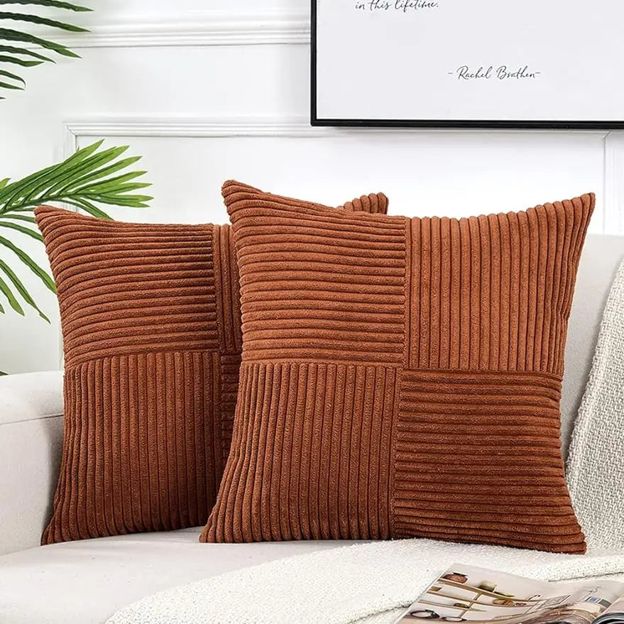 Splicing Cushion Cover Boho Decorative Corduroy Throw Pillow Covers 18x18 Inch for Couch Bed Sofa Room Farmhouse Fall Home Decor